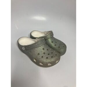 Crocs Classic Clog Kids Size C12 Silver Glitter Good Sparkle Slip On Shoes